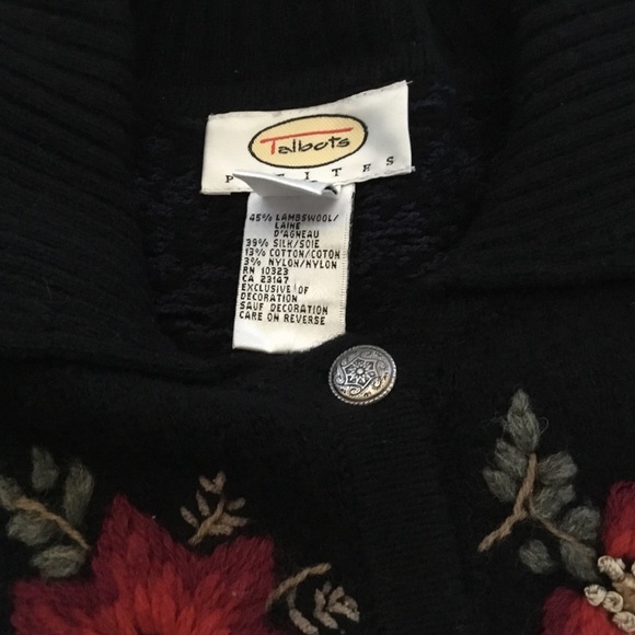 𝅺Talbots Holiday Lambswool Blend Holiday Cardigan Sweater Navy. Sz. MP - Picture 6 of 7
